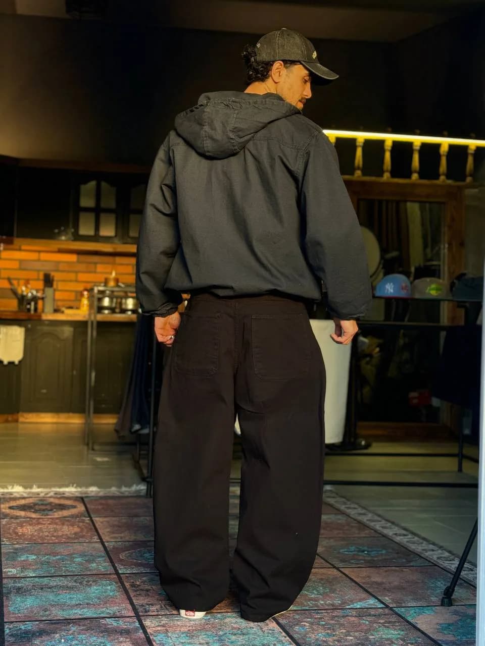 کاپشن کمر کش کتان ذغالی 3XL