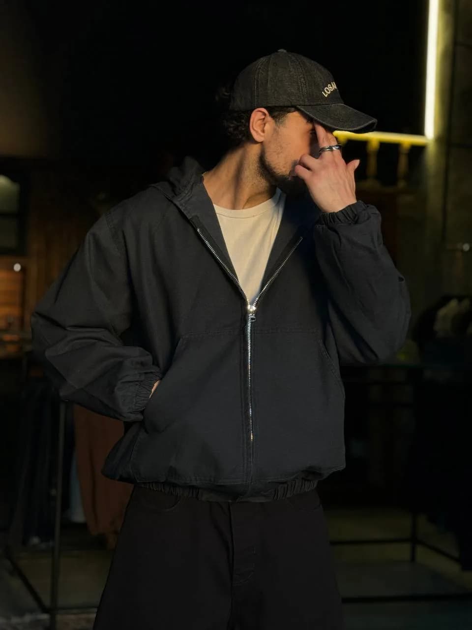 کاپشن کمر کش کتان ذغالی 3XL — تصویر ۳