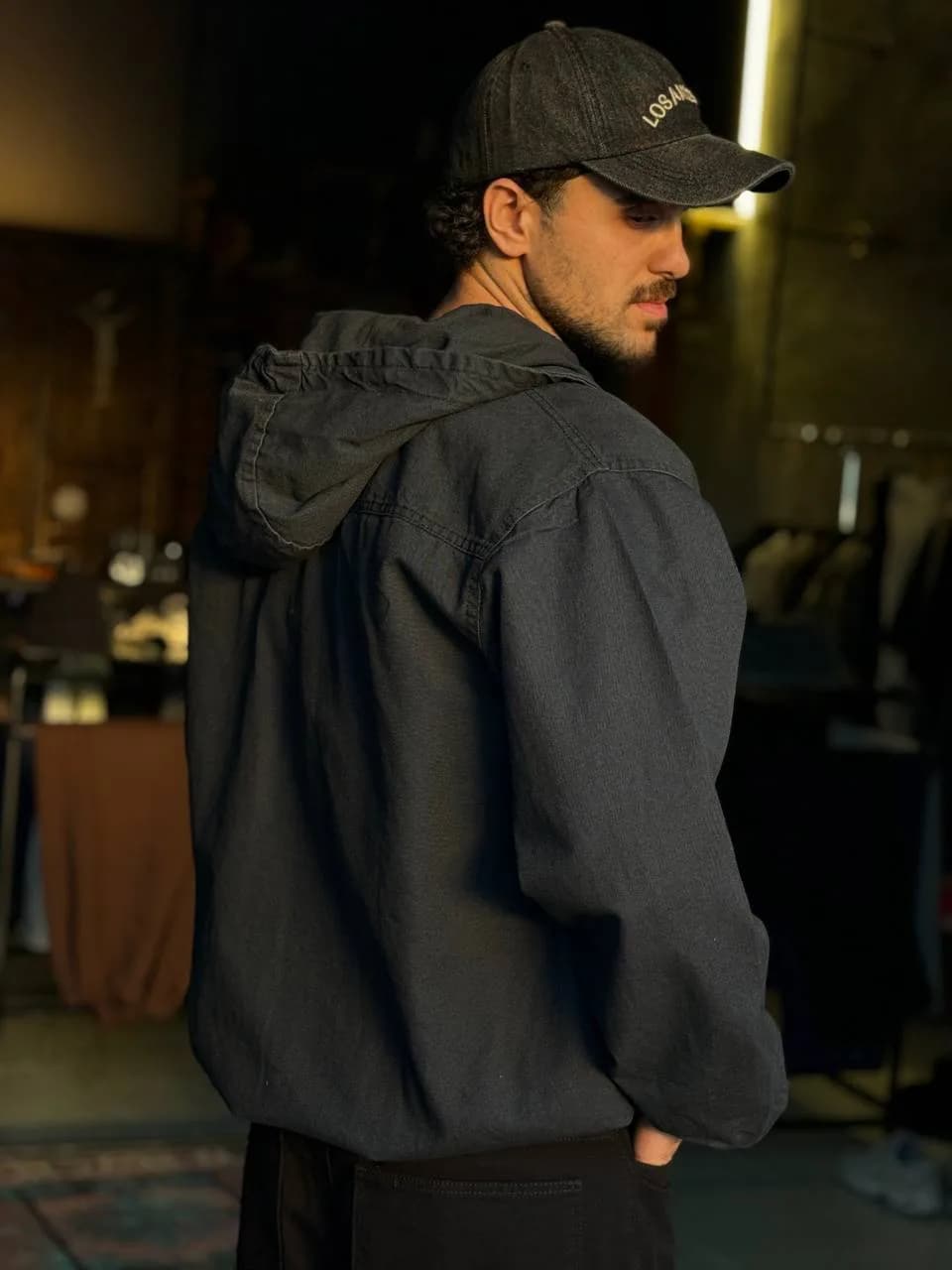 کاپشن کمر کش کتان ذغالی 3XL — تصویر ۴