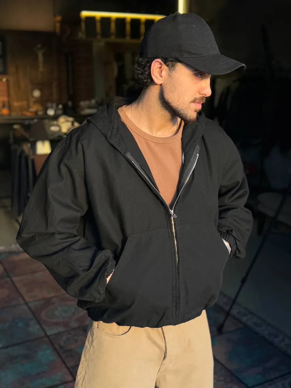 کاپشن کمر کش کتان مشکی 2XL — تصویر ۲