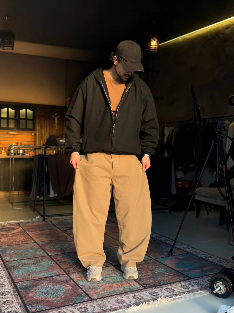 کاپشن کمر کش کتان مشکی 2XL — تصویر ۳