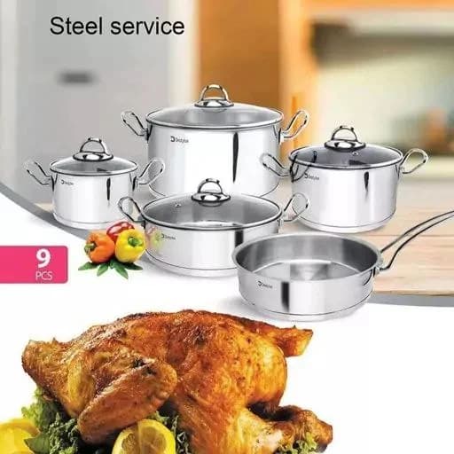 سرویس قابلمه 9پارچه استیل ساده دسیلوکس