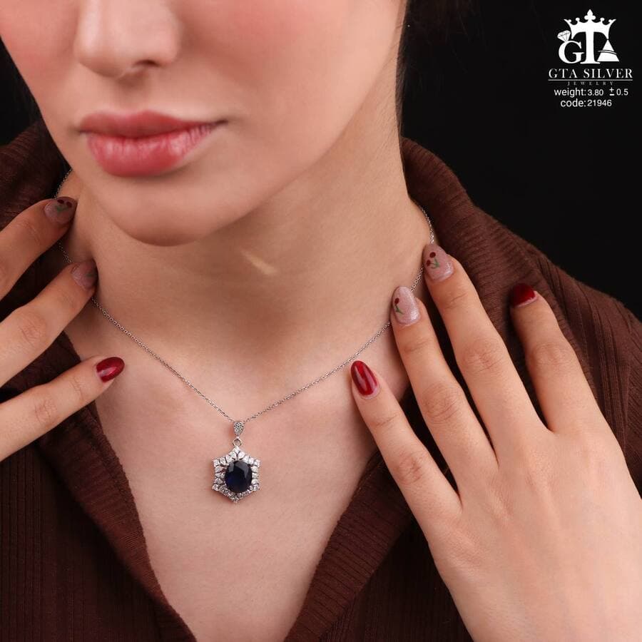 مدال نقره زنانه تک نگین میکرو کد 21946 — تصویر ۲