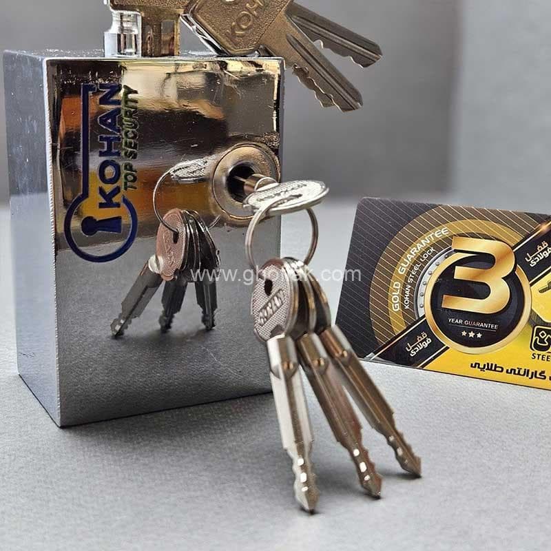 قفل کتابی کهن مدل گارد دار دو کلید دوشیار و 4 پر سایز 95 — تصویر ۶