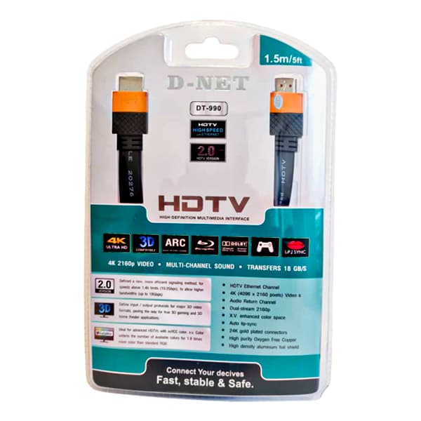 کابل HDMI 4K 2V دی نت- طول 1.5 متر
