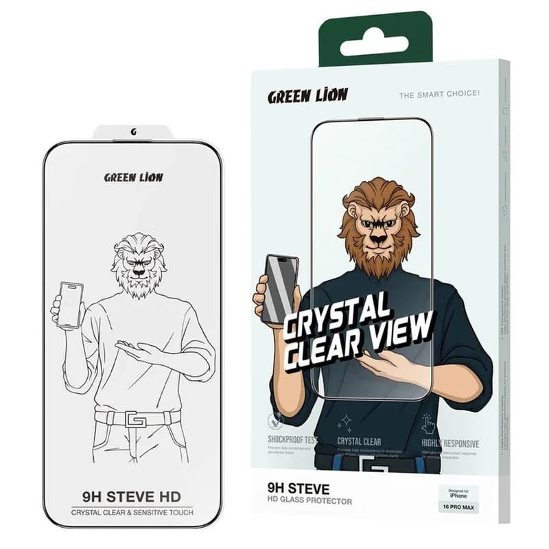 محافظ صفحه نمایش گرین لاین مدل 9H steve مناسب موبایل اپل 16 Pro max