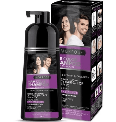 مورفس شامپو رنگ مشکی طبیعی مدل natural black مناسب مرد و زن حاوی آرگان کراتین کلاژن حجم 420میل