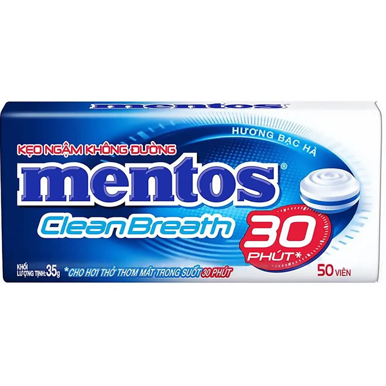 قرص خوشبو کننده دهان رژیمی منتوس با طعم نعنا (آبی) 35 گرمی Mentos Clean Breath Mint Sugar Free