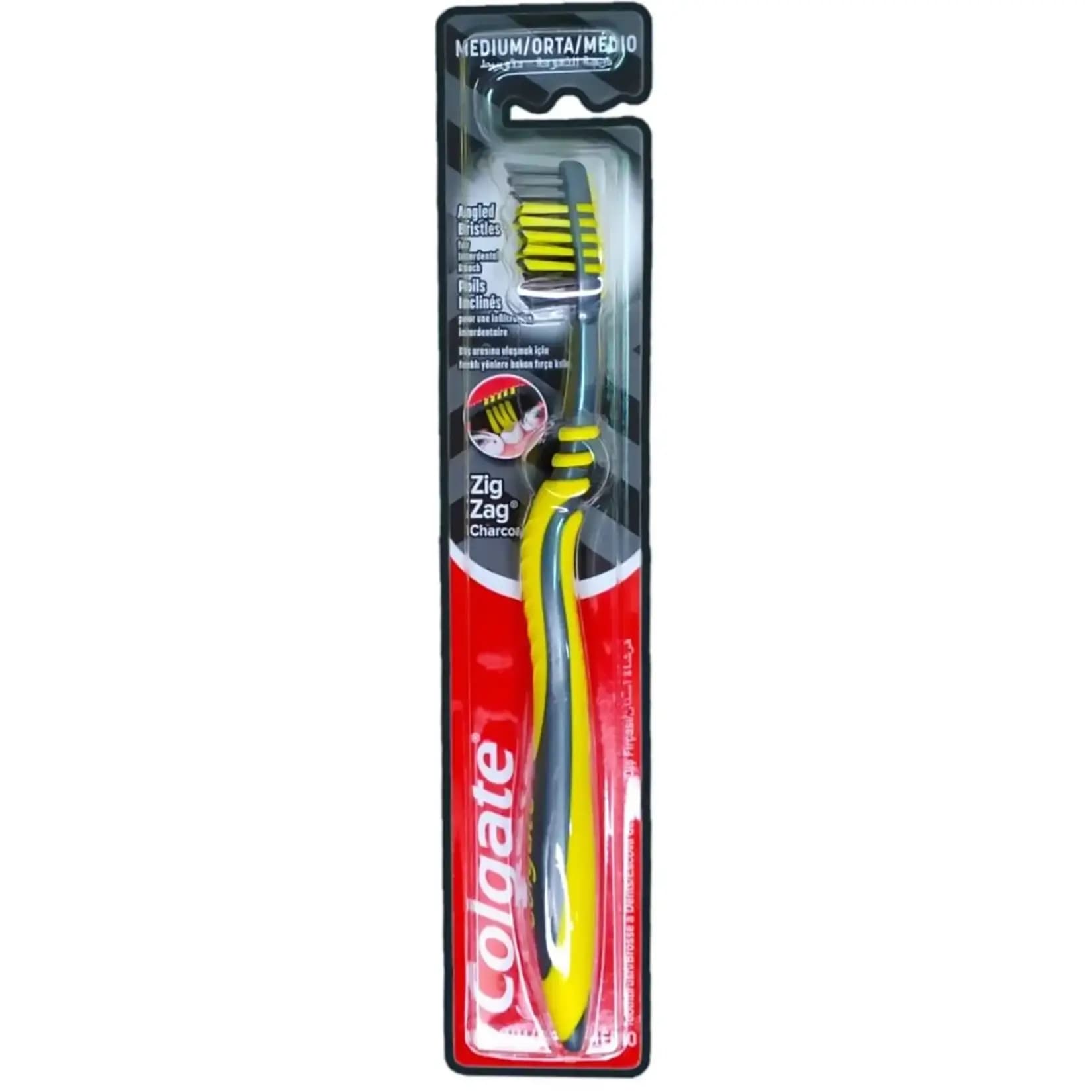 مسواک زغالی زیگ زاگی گلگیت با نرمی متوسط (زرد) Colgate Zig Zag Charcoal Medium