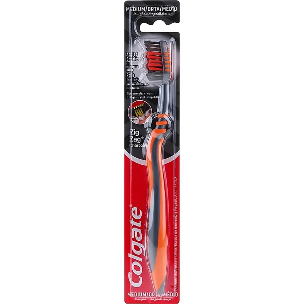 مسواک زغالی زیگ زاگی گلگیت با نرمی متوسط (نارنجی) Colgate Zig Zag Charcoal Medium