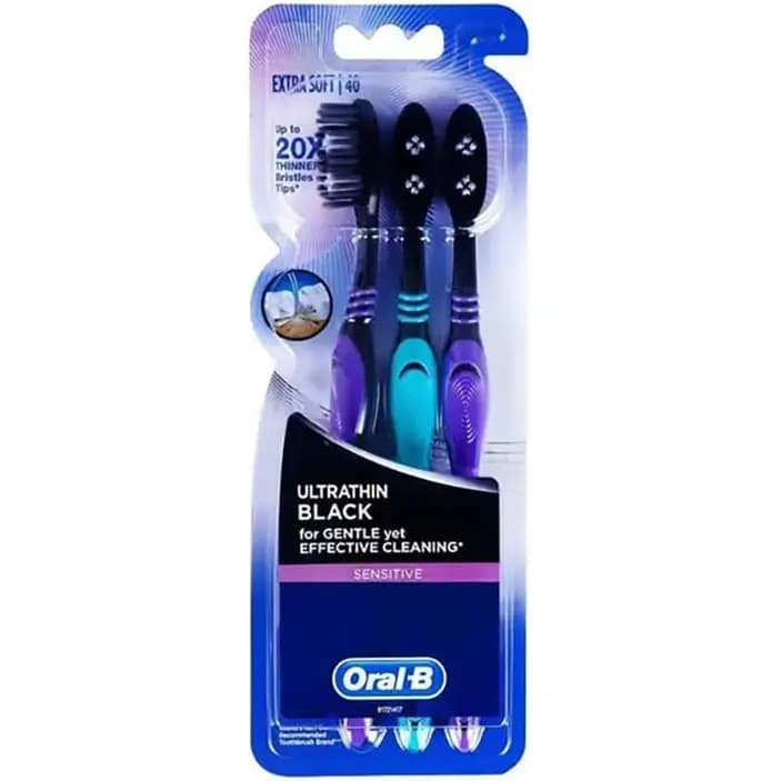 مسواک سه قلو اورال بی با برس بسار نرم مدل آلترا تین (سبز و بنفش) Oral-B Ultrathin Black Toothpaste