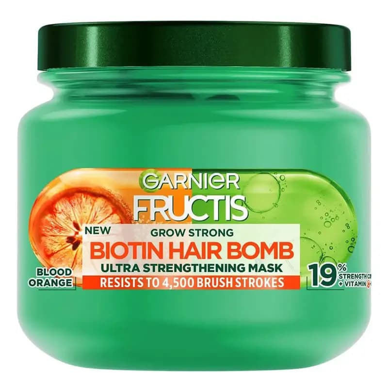 ماسک موی گارنیه استحکام بخش و افزایش دهنده رشد مو 320 میل Garnier Fructis Grow Strong Biotin Hair Bomb
