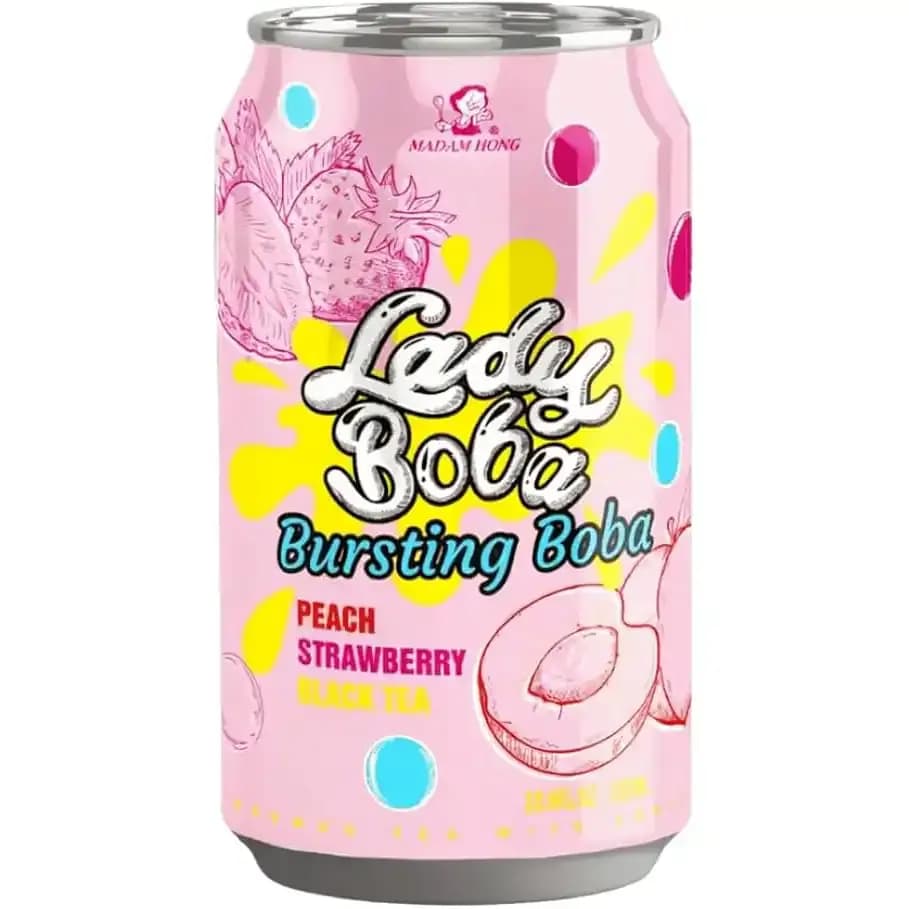 نوشیدنی مادام هونگ میکس توت فرنگی و هلو 320 میل Madam Hong Lady Boba Bubble Tea Drink Peach Strawberry Tea