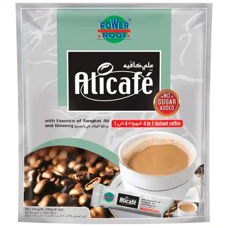 کافی میکس (قهوه فوری) جنسینگ علی کافه رژیمی بدون شکر 12 عددی Alicafe 4 in 1 instant Coffee