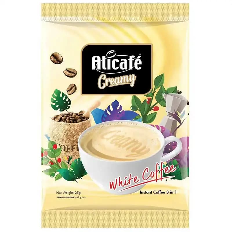 کافی میکس (قهوه فوری) علی کافه وایت کافی کرمی 10 عددی Alicafe Creamy White Coffee 3 in 1 instant Coffee