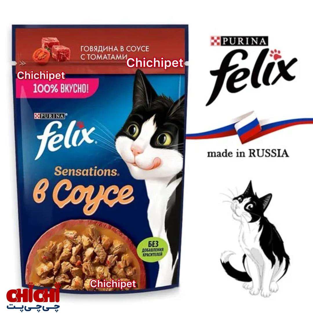 پوچ گربه فلیکس پورینا طعم گوساله و گوجه در سس 75 گرم