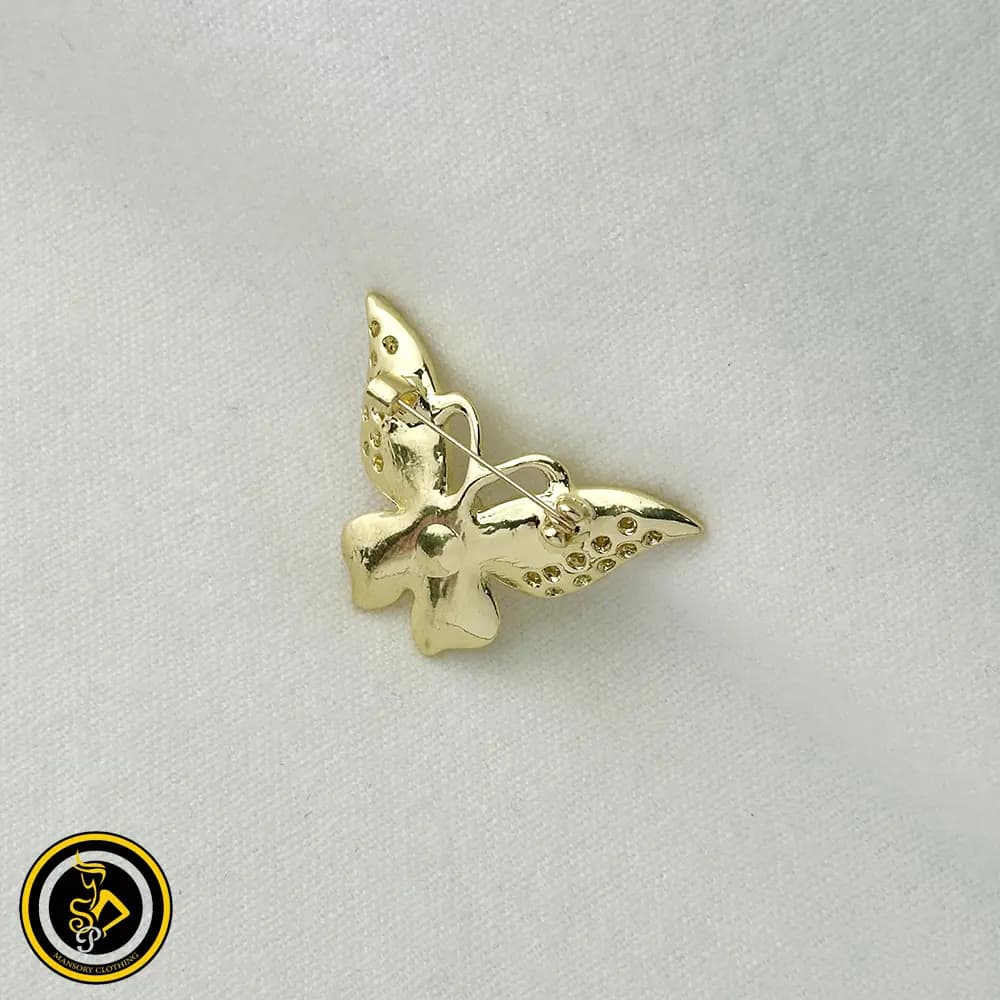 گل سینه طرح پروانه سفید بال نگینی — تصویر ۲