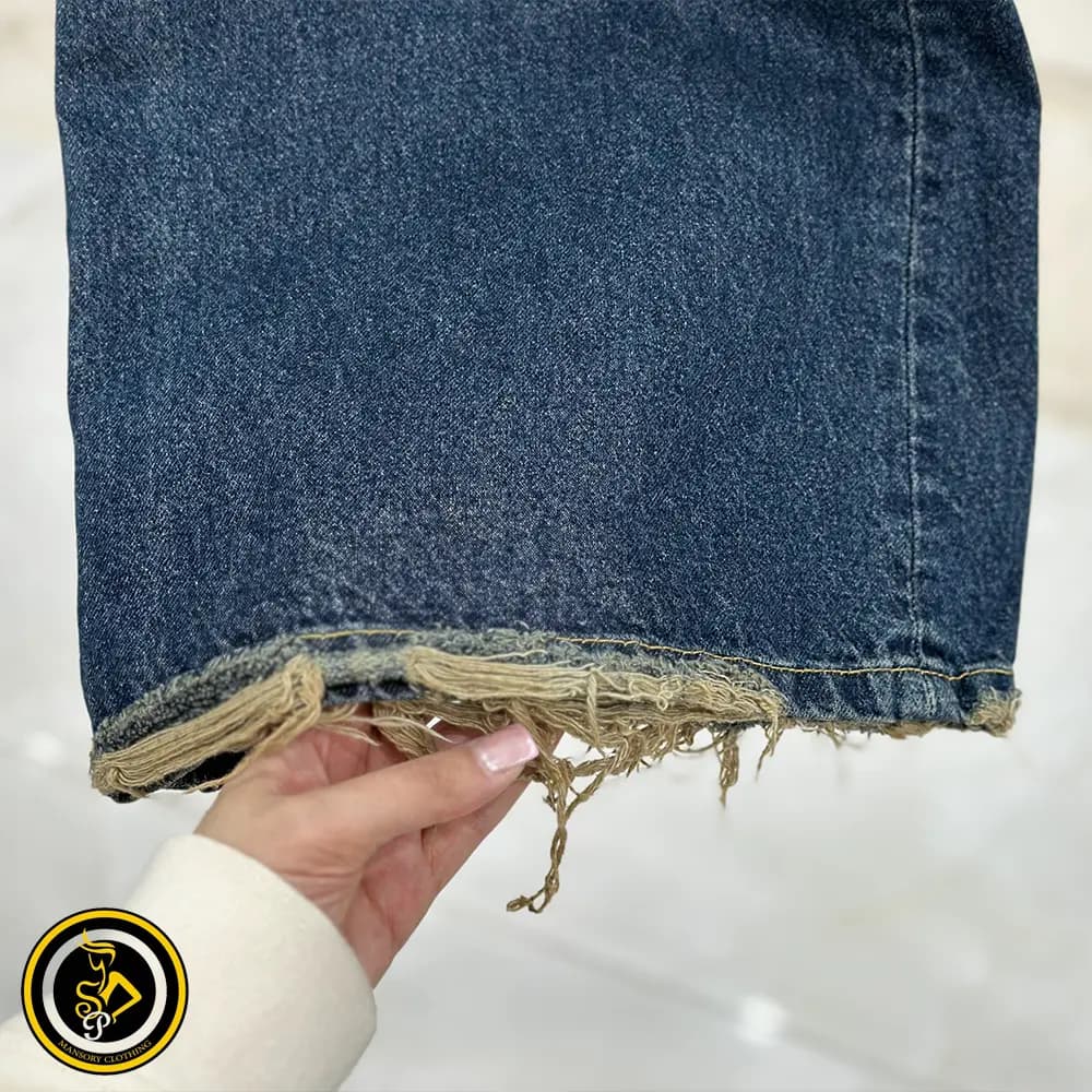 شلوار زنانه جین فول بگ کمر ساده دمپا زاپ — تصویر ۵