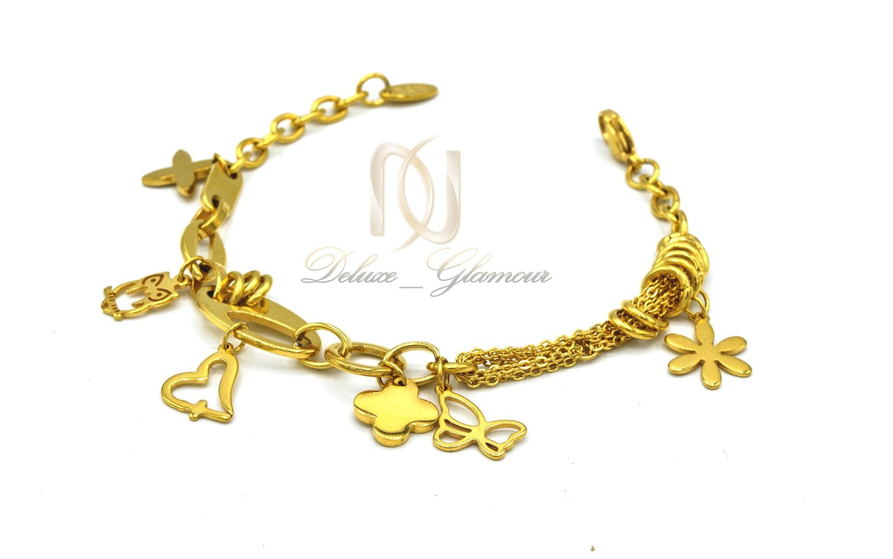 دستبند زنانه استیل آویزدار طرح طلا ds-n395 — تصویر ۳