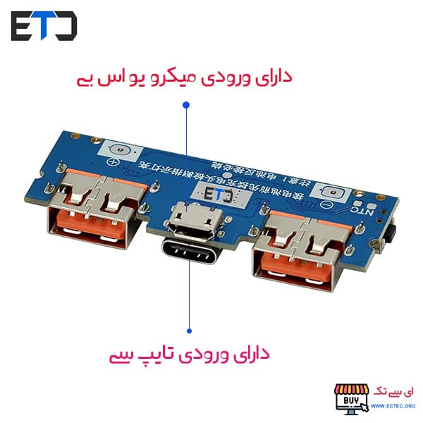 ماژول ساخت پاوربانک دارای Type-C و دو خروجی USB مدل LX-LBU2C — تصویر ۳