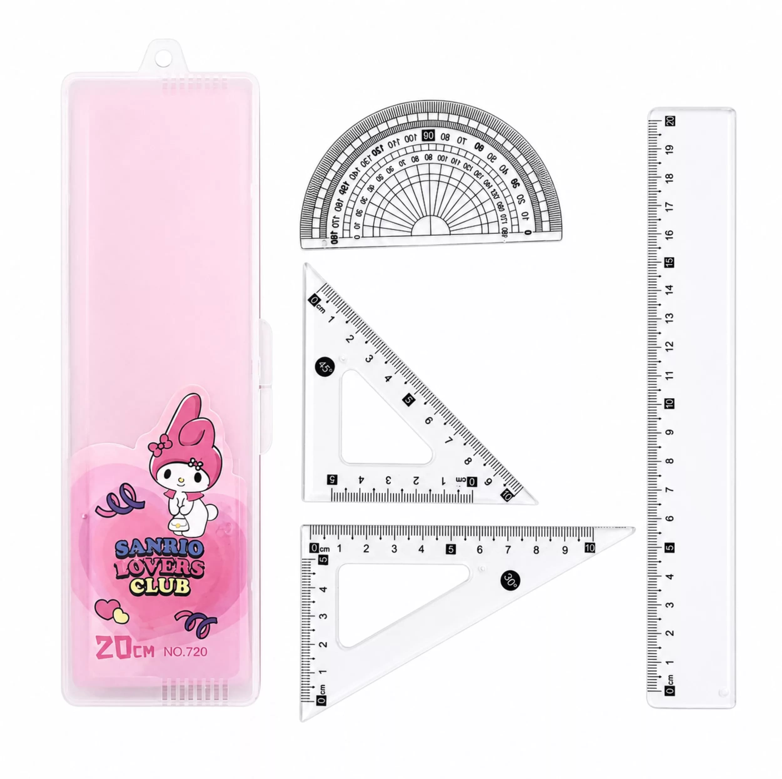 ست خط کش گونیا و نقاله مدل کریستال طرح ملودی کد 21cm بسته 4 عددی