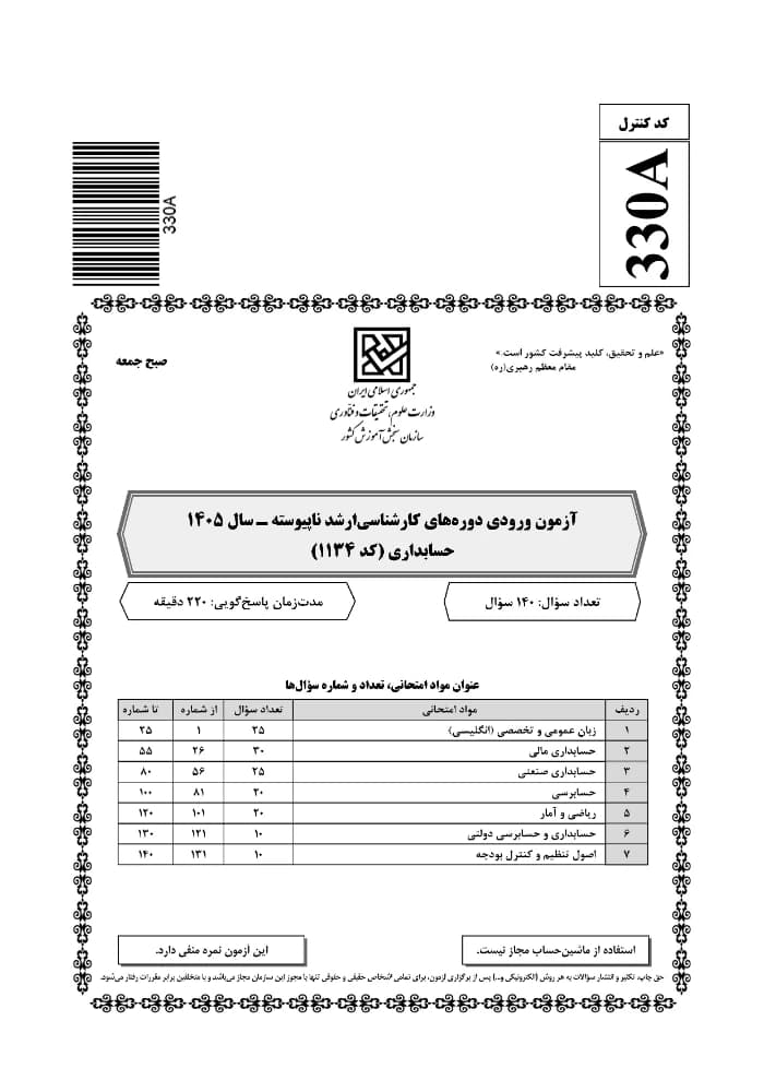جزوه 1405 Master’s Degree Entrance Exam (آزمون ورودی دورههای کارشناسی ارشد ناپیوسته سال ۱۴۰۵) PDF