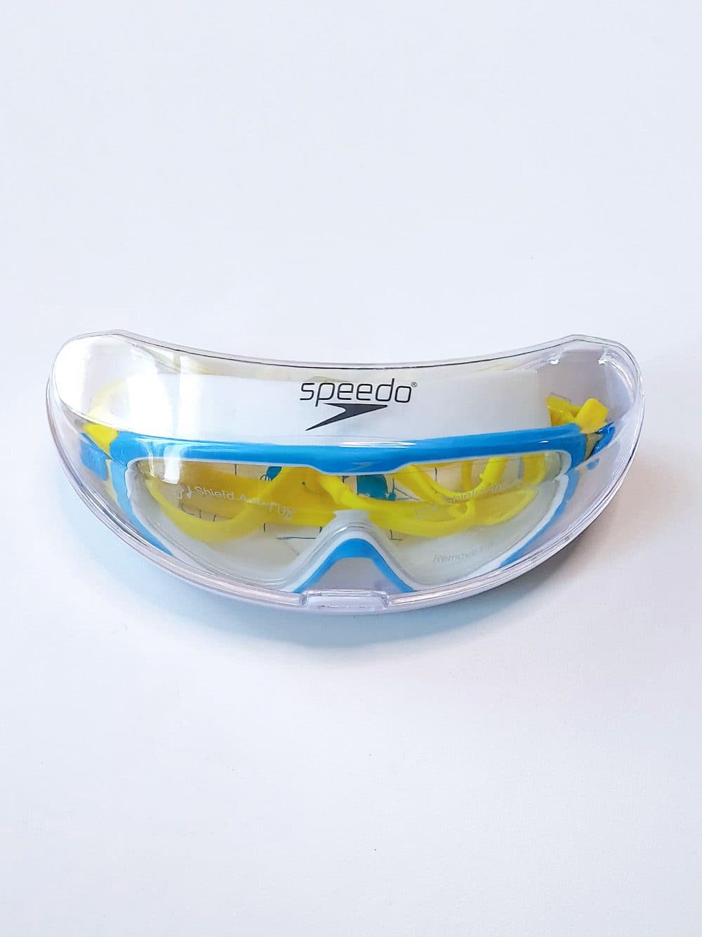 عینک استخر فریم بزرگ کودکان دخترانه و پسرانه گوشگیر دار اسپیدو ( Speedo ) زرد و آبی — تصویر ۷