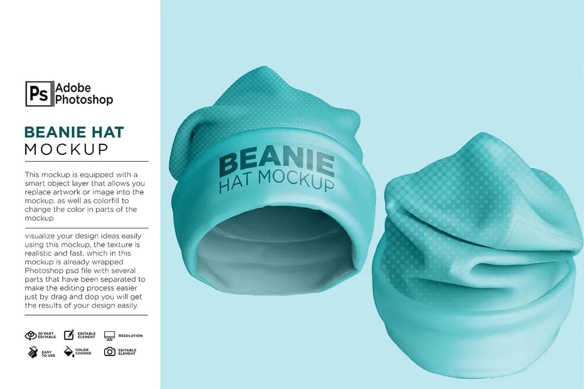 موکاپ کلاه لوبیا Beanie Hat