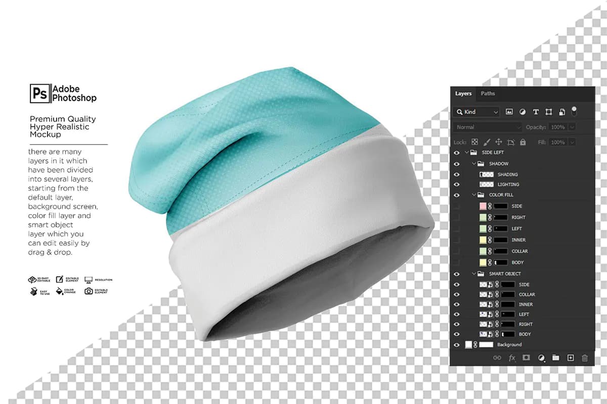 موکاپ کلاه لوبیا Beanie Hat — تصویر ۸