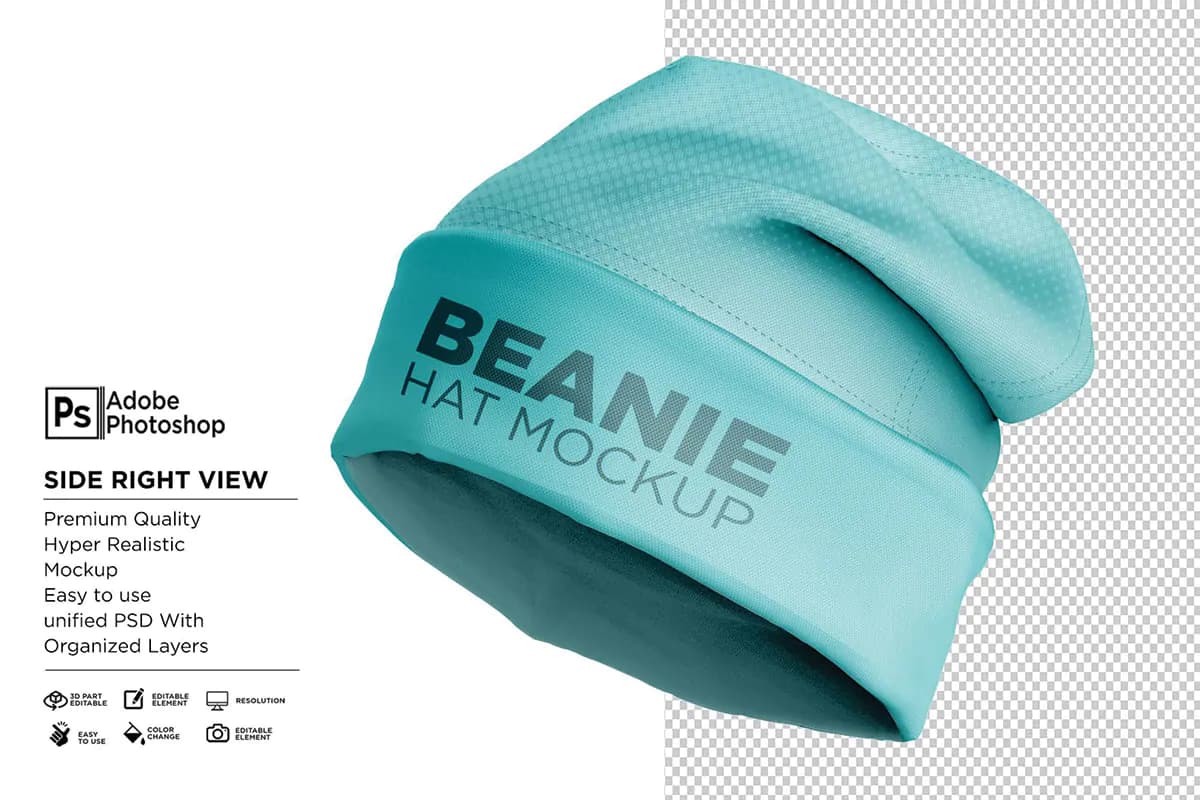 موکاپ کلاه لوبیا Beanie Hat — تصویر ۵