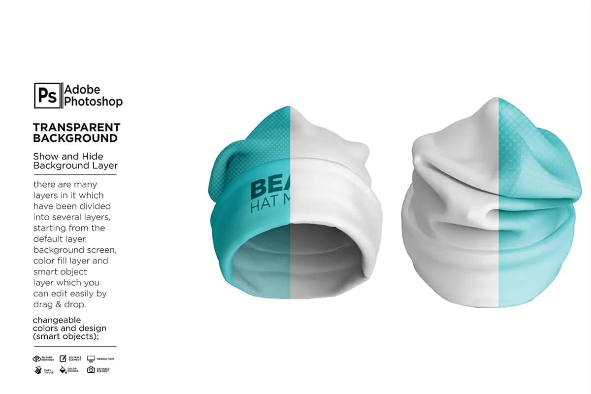 موکاپ کلاه لوبیا Beanie Hat — تصویر ۷