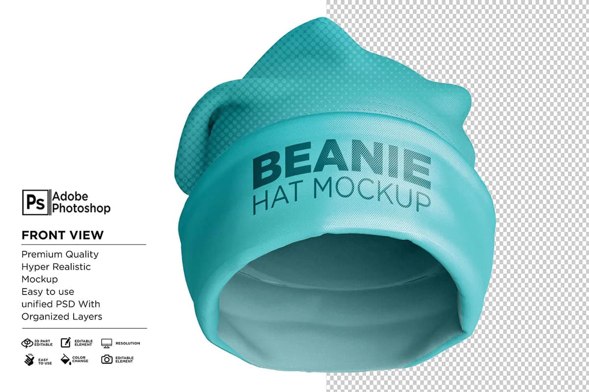 موکاپ کلاه لوبیا Beanie Hat — تصویر ۲