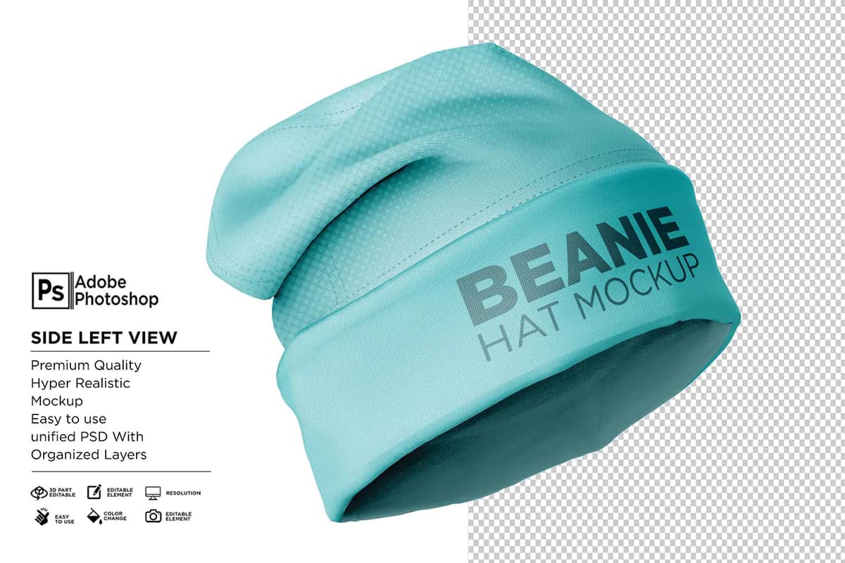 موکاپ کلاه لوبیا Beanie Hat — تصویر ۳