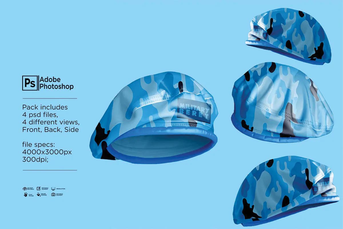 موکاپ کلاه برت Beret Hat — تصویر ۴