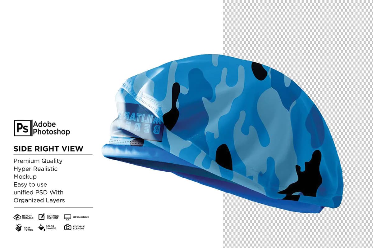 موکاپ کلاه برت Beret Hat — تصویر ۸