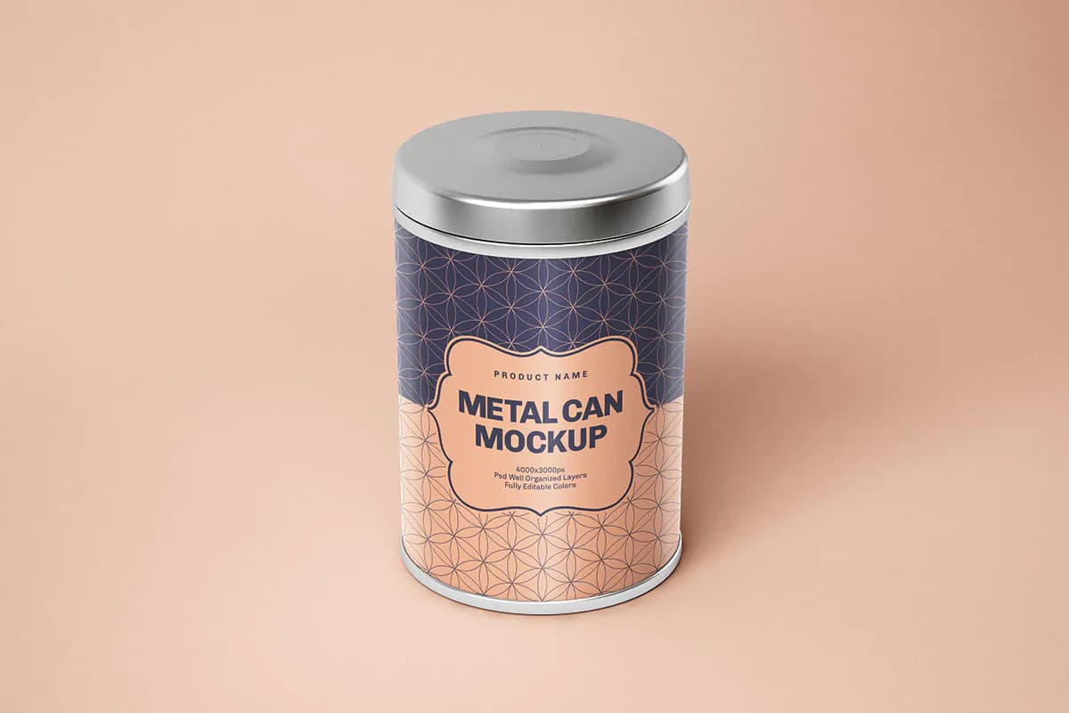 موکاپ قوطی حلبی استوانه‌ای مواد غذایی — تصویر ۴