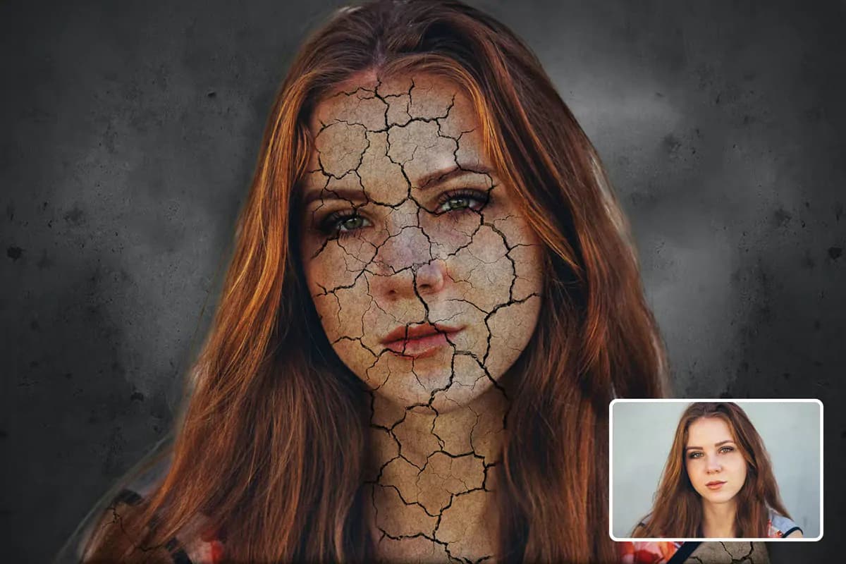اکشن فتوشاپ ایجاد ترک خوردگی چهره و صورت (زامبی) — تصویر ۳