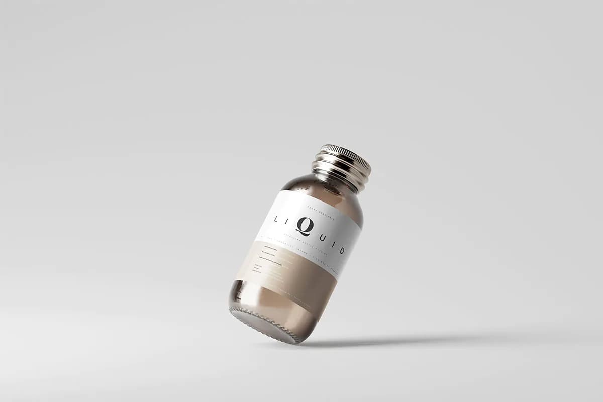 موکاپ بطری دارویی شیشه‌ای شیک و لاکچری — تصویر ۴