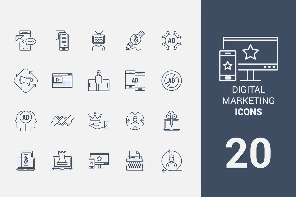 20 آیکون دیجیتال مارکتینگ وکتور
