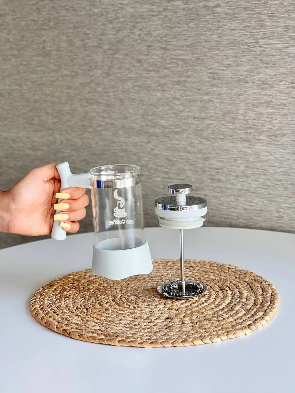 فرنچ پرس 350 میل One Coffee رنگ طوسی روشن — تصویر ۳