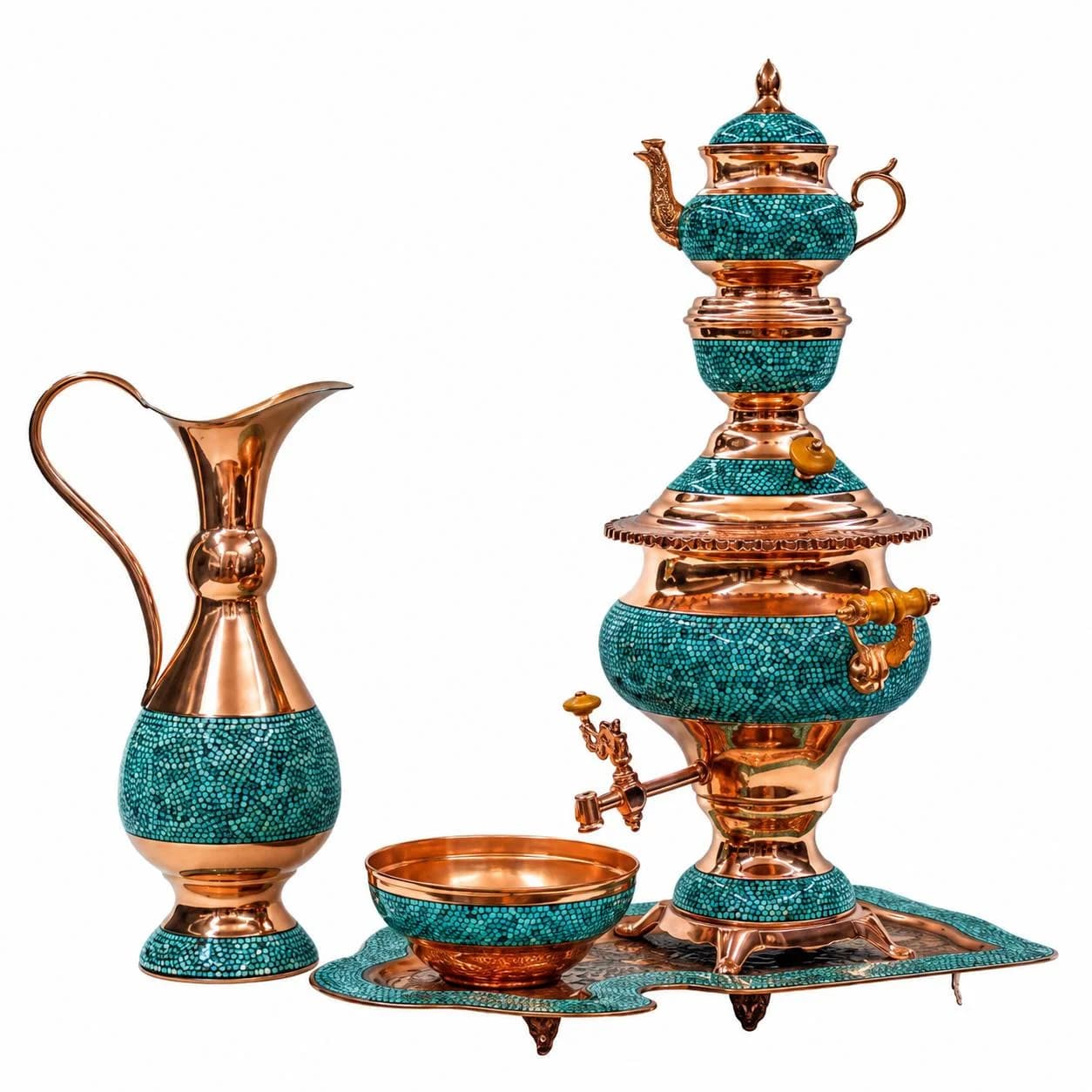 سرویس سماور مسی فیروزه کوبی کد65 — تصویر ۳