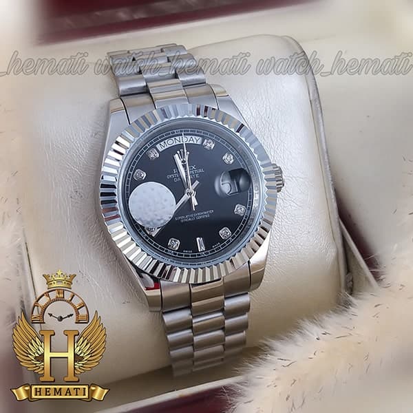 ساعت مردانه رولکس دی دیت اتوماتیک Rolex Daydate RODDAM208 صفحه مشکی — تصویر ۳