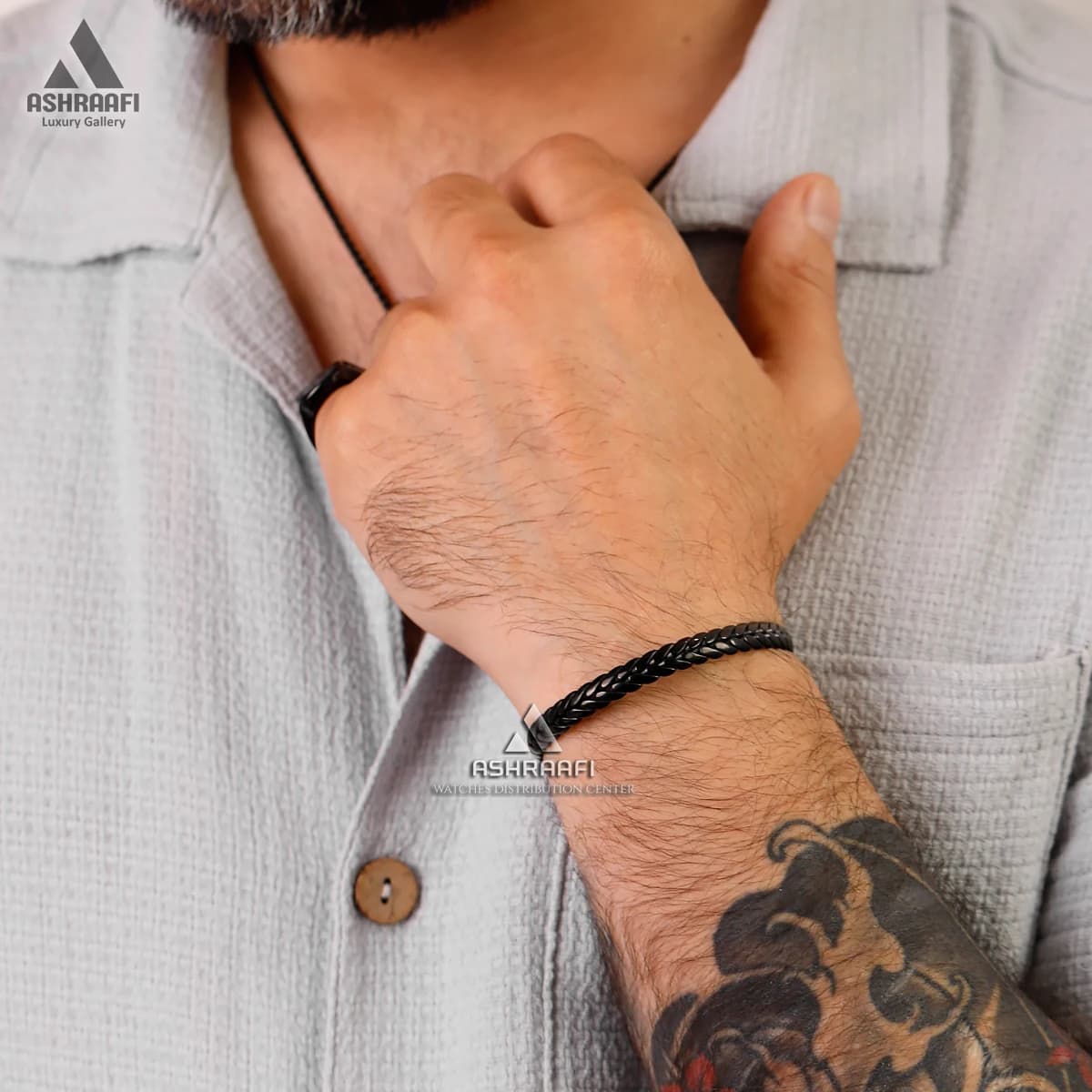 دستبند مشکی مردانه Texture Bracelet K01 — تصویر ۳