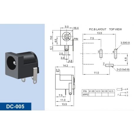جک آداپتوری مادگی مشکی استاندارد مدل DC-005 قطر پین 2.0mm — تصویر ۴