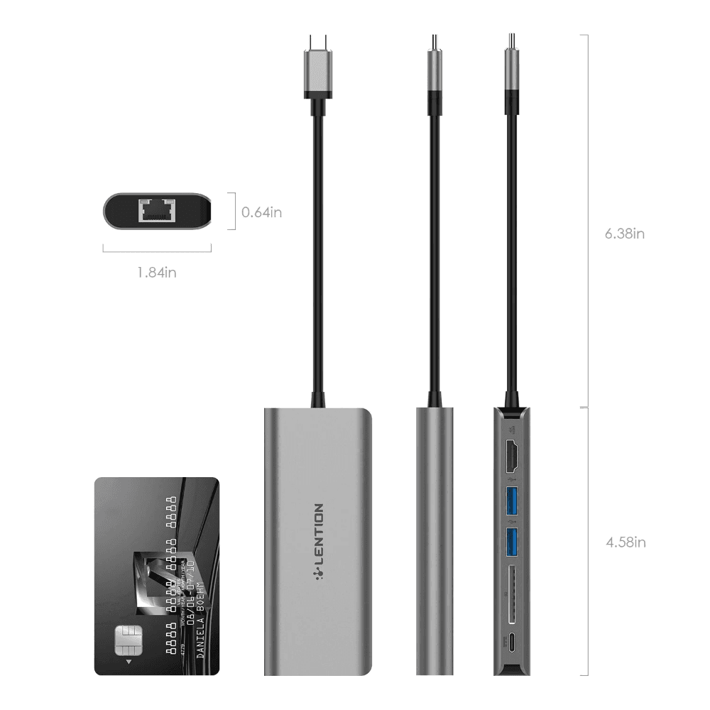 هاب 6 پورت USB-C لنشن LENTION CB-C68 Gray — تصویر ۲