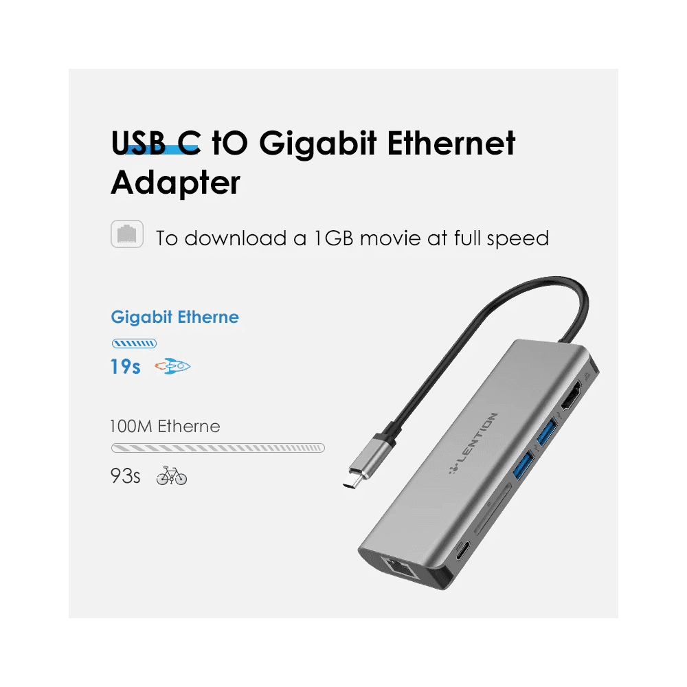 هاب 6 پورت USB-C لنشن LENTION CB-C68 Gray — تصویر ۳