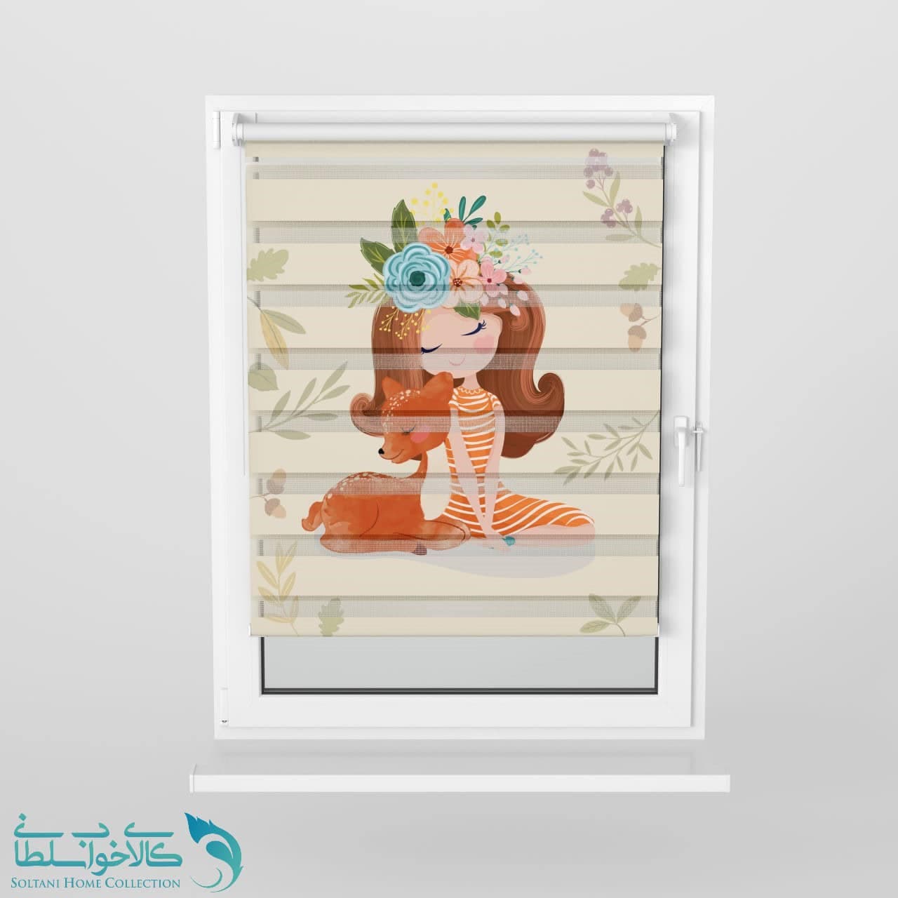 پرده زبرا اتاق کودک طرح دخترک و آهو کد A3779