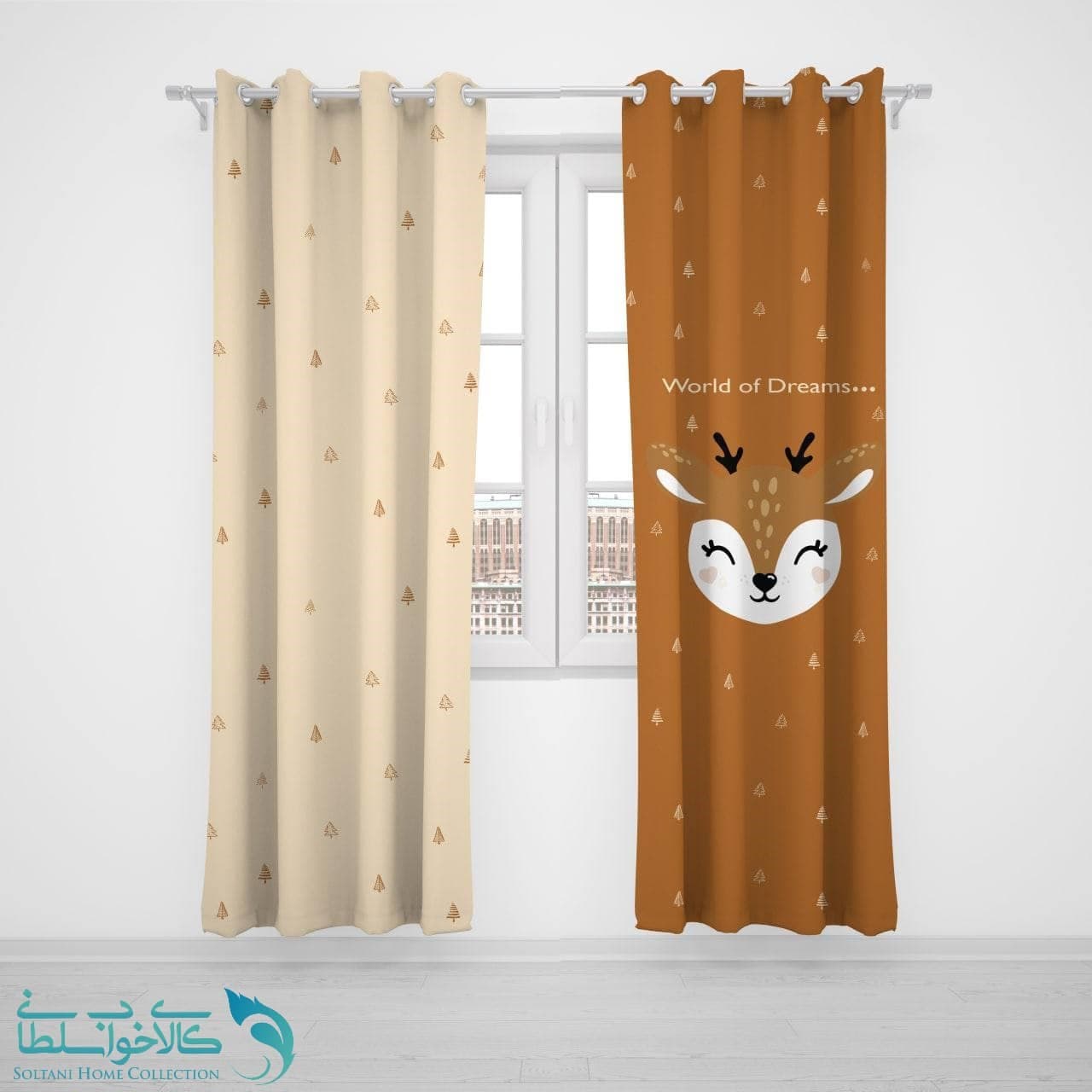 پرده پانچی اتاق کودک طرح آهو کد A3758