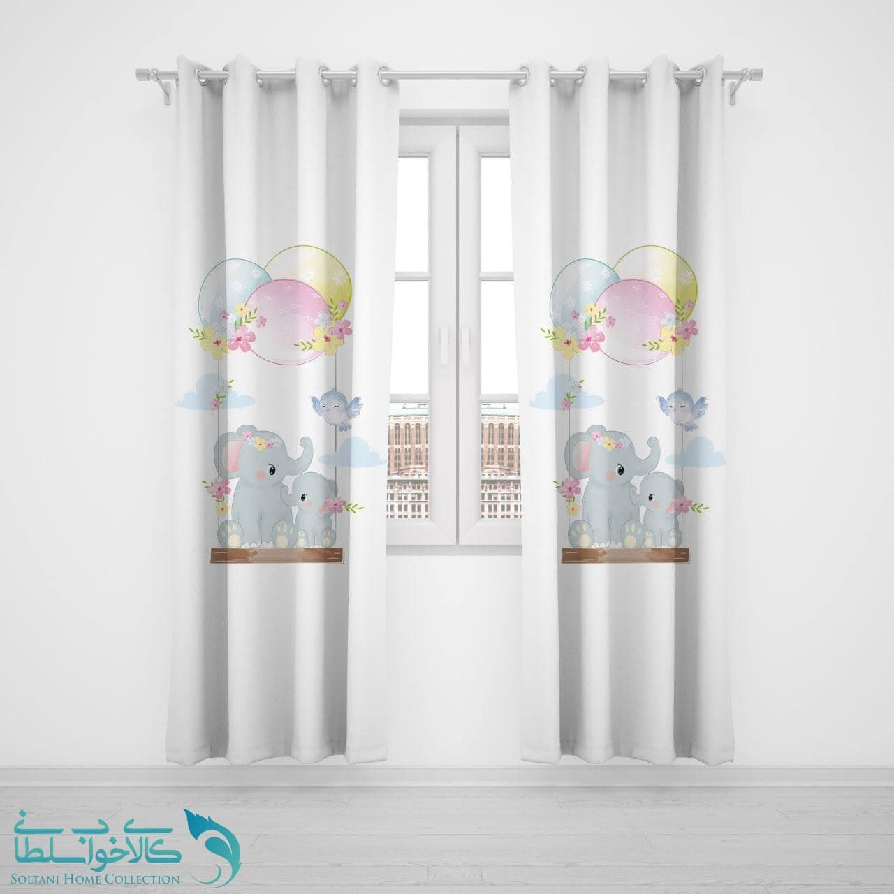 پرده پانچی اتاق کودک طرح فیل مهربون کد A2955