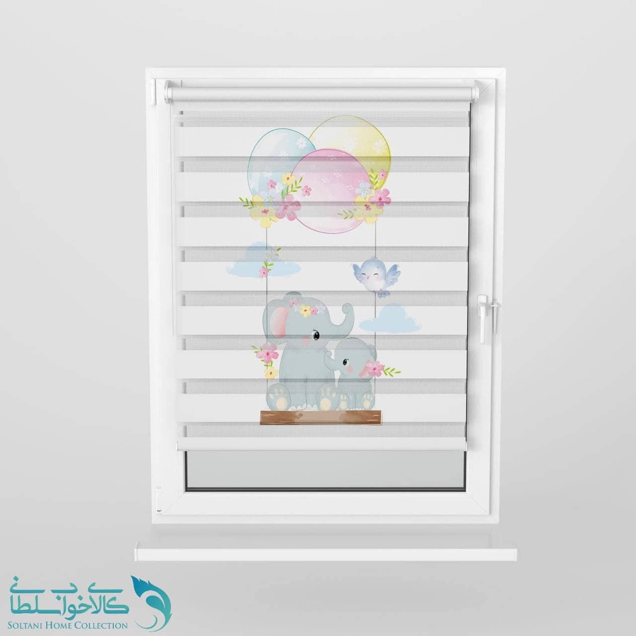پرده زبرا اتاق کودک طرح فیل مهربون کد A2955